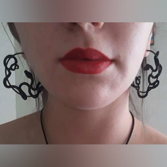 “Auryn” Black Snake Ouroboros Neverending Story Medusa Endless Knot Witchy Hoops - Picture 14 of 16